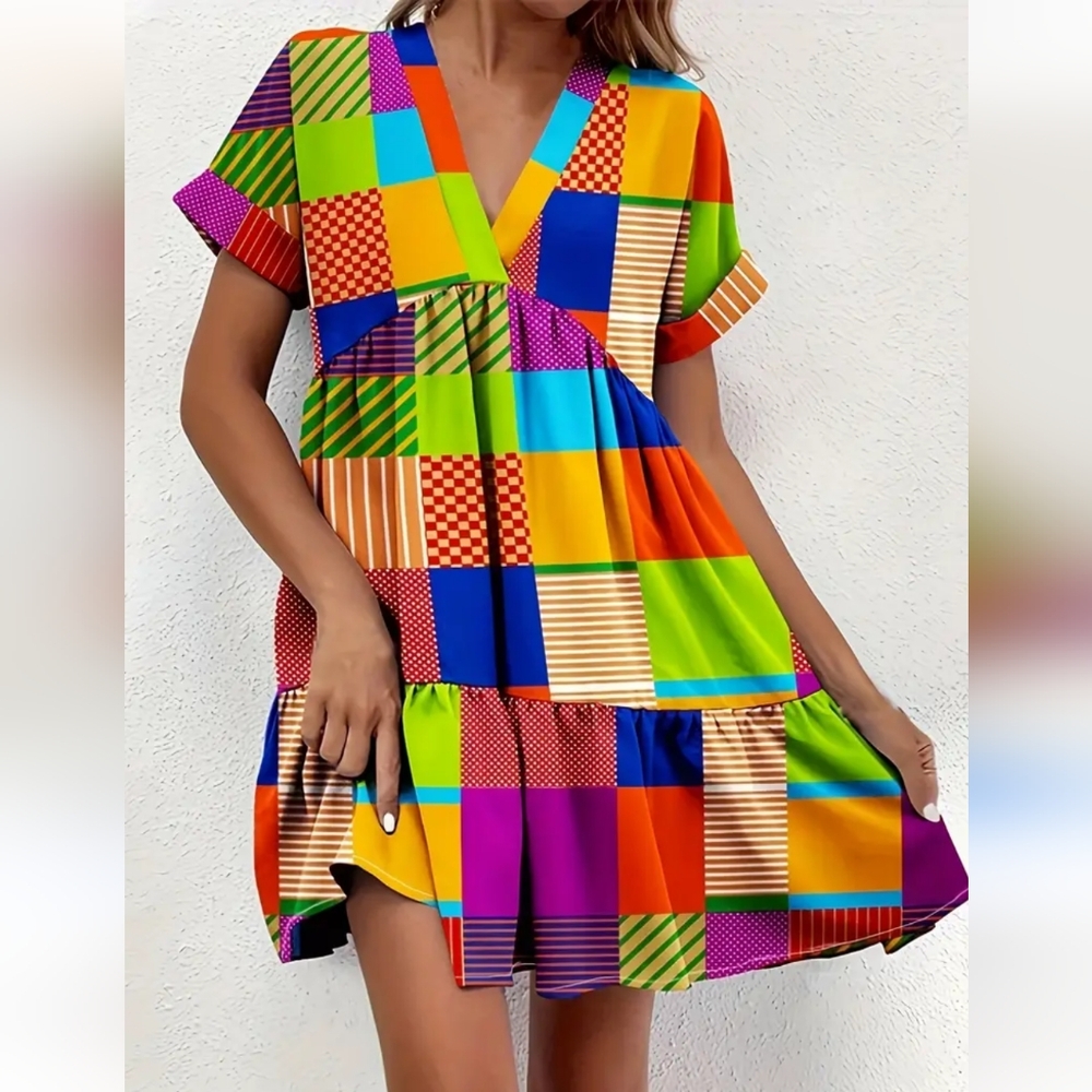 Casual Dress Plus Size Women's Colorblock Geometric Temu 5XL